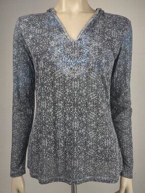 Kuhl gray swirly semi-sheer burnout long sleeve hooded tee t-shirt ladies Small